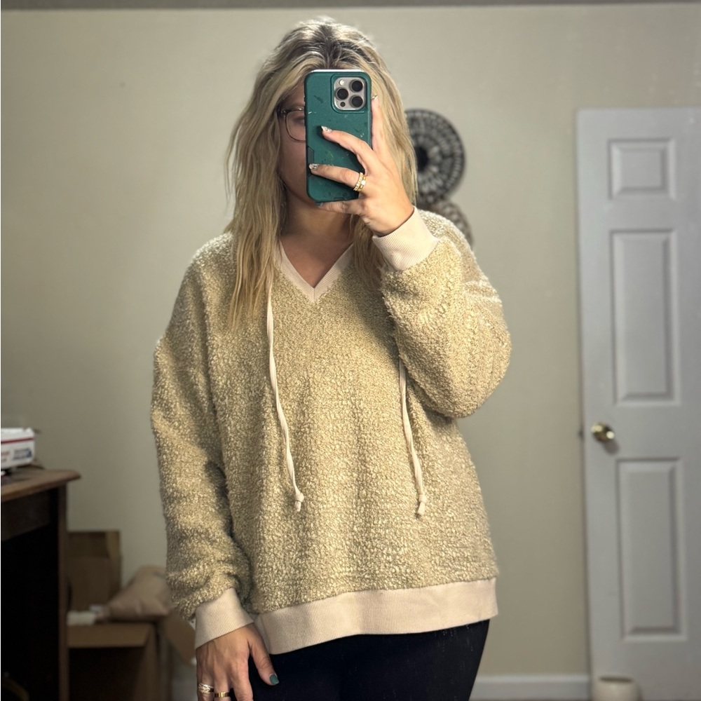 Beige Textured Knit Hoodie by Easel